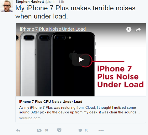 设计缺陷？ iPhone 7 被曝高负载时内部会发出奇怪噪音